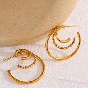 𝅺new 18k Gold Plated Textured Hoop Earrings